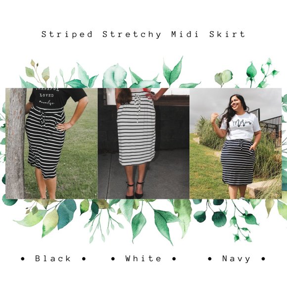 Striped Stretchy Midi Skirt - Picture 1 of 7